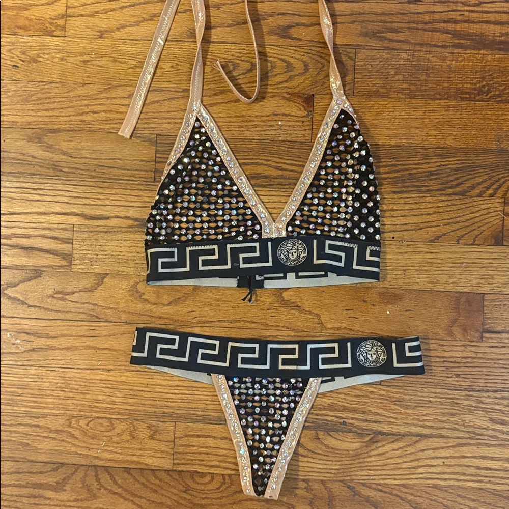 Black and Gold Embellished Bikini Set size M